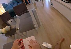 stepmom stuck on couch begs stepson for anal creampie pounding
