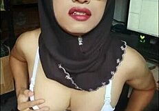 black hijab trans slut strokes monster cock to hot cum explosion