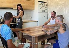 Cuckold Watches Wife Lose Card Game And Get Gangbanged Hard By Friends In Kitchen