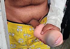 whoa stepmom masturbatin, stepson grabs toy pussy loses v-card!