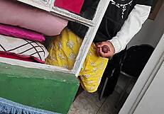 whoa stepmom masturbatin, stepson grabs toy pussy loses v-card!