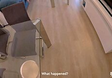 stepmom stuck on couch begs stepson for anal creampie pounding
