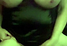 Amateur babe rides huge dildo while squeezing her natural big tits together