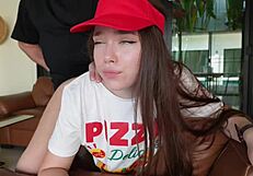 Pizza Girl Deepthroats and Rides for Massive Creampie Tip