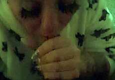 Milf prostitute deepthroats monster black cock till cum floods her mouth slo mo