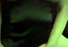 Amateur babe rides huge dildo while squeezing her natural big tits together