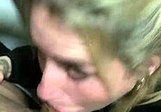Blonde slut Deepvane deepthroats cock in cinema public bathroom