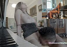 i finally got my perfect body brunette on piano with first black cock