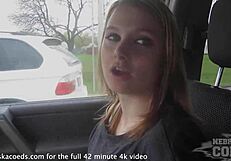 shy teen with braces flashes pink pussy and masturbates outdoors