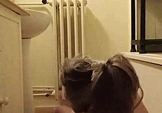filthy slave pisses humiliates bound with dildo spanking!