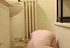 filthy slave pisses humiliates bound with dildo spanking!