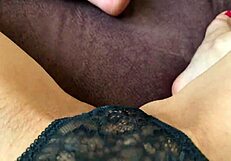Wet panties slide slow on huge pussy lips for epic squirt orgasm