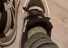 friend stomps and trashes my sneakers having total fun