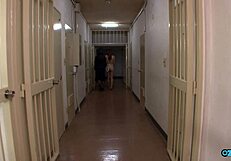 A horny police officer bent the big-titted bitch over outside her prison cell for rough doggystyle pounding