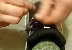 friend stomps and trashes my sneakers having total fun