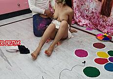 Indian Priya hooks up with stepbrother for wild Holi sex fun at the party