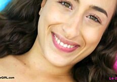 radiant brunette stunner poses her sexy body closeup