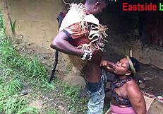 African milf queen bent over fucked hard by hunter in forest
