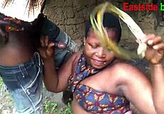 African milf queen bent over fucked hard by hunter in forest