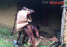 African milf queen bent over fucked hard by hunter in forest