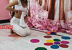 Indian Priya hooks up with stepbrother for wild Holi sex fun at the party