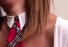 Young student flashes big tits to teacher for sloppy blowjob exchange