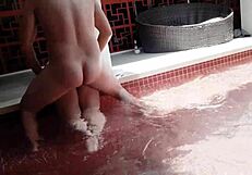 Blonde big ass cousin fucked bareback doggystyle bent over in outdoor pool