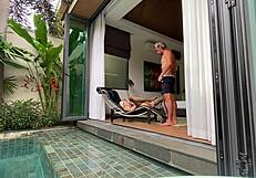 Blonde Sexy Girl In Lingerie Fucks Neighbor Doggystyle Outdoors