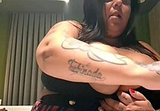 mary jhuana's huge natural tits out while bbw brazilian milf smokes and flashes pierced nipples