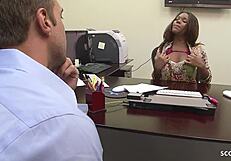 Big Tits Ebony Cougar Boss Candice Nicole Seduces White Boy for Rough Interracial Office Fuck