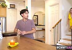 fat old blonde milf with huge ass and shaved pussy gets hardcore anal pounded by young debt collector in her house