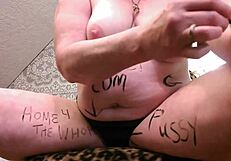 dawn 418 covers curvy redhead body in dirty words!
