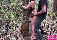 Forest tribal girl bound handcuffed bent over deepthroats hunter's monster cock then doggystyle creampie squirt