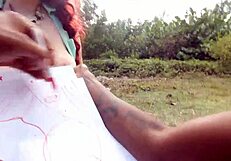 man, this nature boy rails big natural tit redhead artist doggystyle in florida jungle with bbc interracial