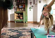 stepdaughter gets wildly turned on watching yoga stepmom's hairy pussy play