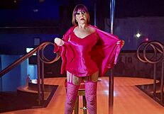 Granny Carmen Angel Cums Hard with Two Vibrators in Pink Lingerie