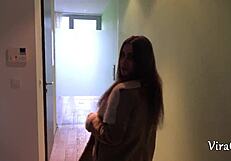 whoa, this beautiful skinny babe deepthroats and takes facial cumshot