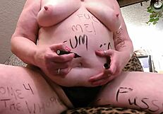 dawn 418 covers curvy redhead body in dirty words!