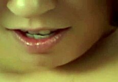 young brunette babe slurps interracial cock in thong panties