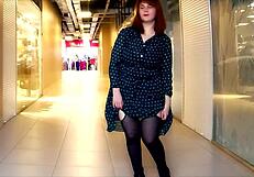 Chubby BBW Milf with Big Natural Tits Flashes Skirt in Mall Then Rides Cock Cowgirl Public