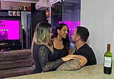 Wife's hot tattooed friend licks me while she watches!