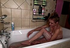 Skinny Milf Rips Red Dress Off Shaves Legs Big Pussy Lips Intense Soapy Bath Striptease