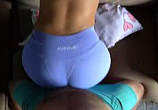 Her tight spandex leggings grind his cock dry till underwear cumshot
