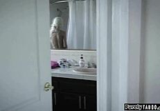 Shy stepsis sneaks rub on stepbro's jerkoff then deep sucks his cock