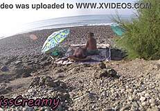 Watch misscreamy's wife give beach blowjob to huge cock as voyeurs stare