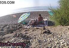 Watch misscreamy's wife give beach blowjob to huge cock as voyeurs stare