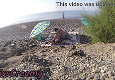 Watch misscreamy's wife give beach blowjob to huge cock as voyeurs stare