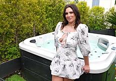 Stunning brunette Laury plays hot in steamy threesome fun.