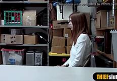 Cute redhead teen shoplifter caught and roughly punished
