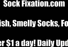 Silky stockings hug her gorgeous legs begging for footjob worship...